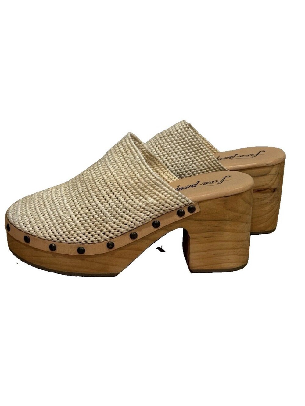 Free People Claudia Crochet Clogs Womens EU 40 Cream Wood Platform Heel Mules